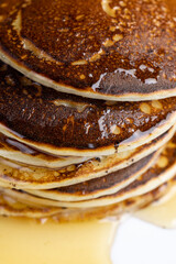 delicious homemade hot pancakes with honey