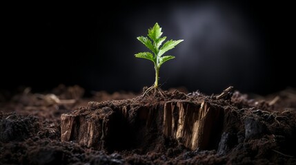 Emerging Life: Young Tree Sprouting from Weathered Stump, Stem Cell Evolution | Canon RF 50mm f/1.2L USM - obrazy, fototapety, plakaty