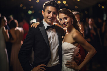 Heartwarming photo of groom and bride on wedding dance floor. AI generative