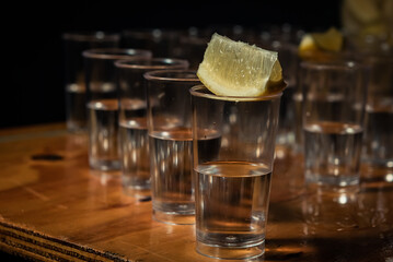 Tequila Shots with Lime and Salt. toast with tequila