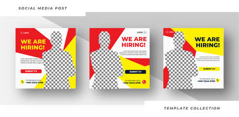 We are hiring banner, poster, background template, Square social media post layout.
