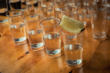 Tequila Shots with Lime and Salt. toast with tequila