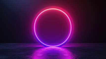 A purple and pink circular light with a black background
