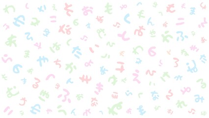Informal Handwritten Japanese Hiragana Letter Background in Pastel Colors: Machi Maru Pop Font, 80s Style, White Background