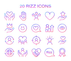 Rizz icon set. Minimalist line icons representing various aspects of social interaction