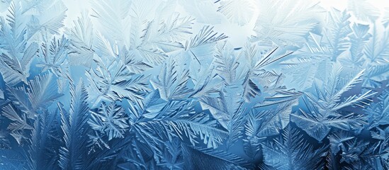 A close up of a freezing pattern resembling electric blue grass on a window, creating a beautiful natural landscape event with snow and water as natural materials