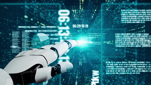 XAI Futuristic robot artificial intelligence revolutionary AI technology development and machine learning concept. Global robotic bionic science research for future of human life. 3D rendering graphic