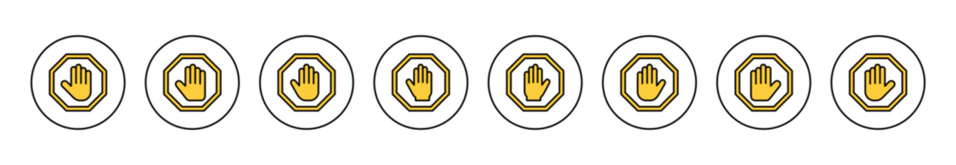 Stop icon set vector. stop road sign. hand stop sign and symbol. Do not enter stop red sign with hand