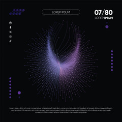 Abstract wireframe lines in a modern and minimal poster. Poster cover, album cover, book cover, black, blue and purple theme.