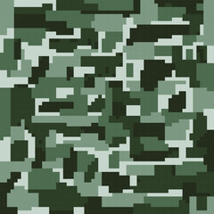 Camouflage seamless pattern. Military dark green color pixel art  camouflage background.