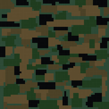 Camouflage seamless pattern. Military dark green color pixel art  camouflage background.