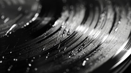 Close Up of a Black and White Vinyl Record. Generative AI - obrazy, fototapety, plakaty