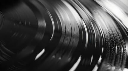 Close Up of Black and White Vinyl Record. Generative AI