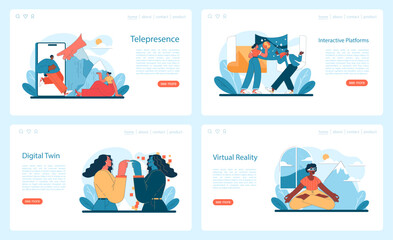 Virtual Tourism set. Telepresence, interactive platforms, digital twins