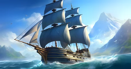 Foto op Plexiglas a large ship is in the ocean in a painting © Amelia