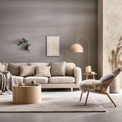 Interior composition of modern elegant living room with sophisticated palette 