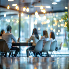 Blur office meeting blurred background with business people working group in boardroom discussion, executive seminar or professional training in enterprise