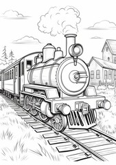 Drawing of a steam train against a landscape