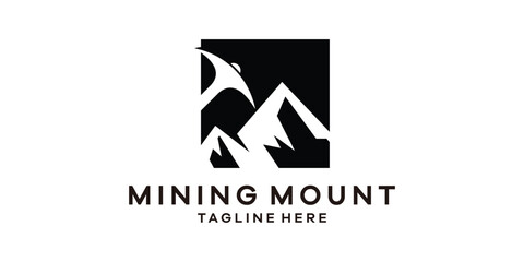 logo design combination of mining equipment with mountains, logo design template symbol ideas.