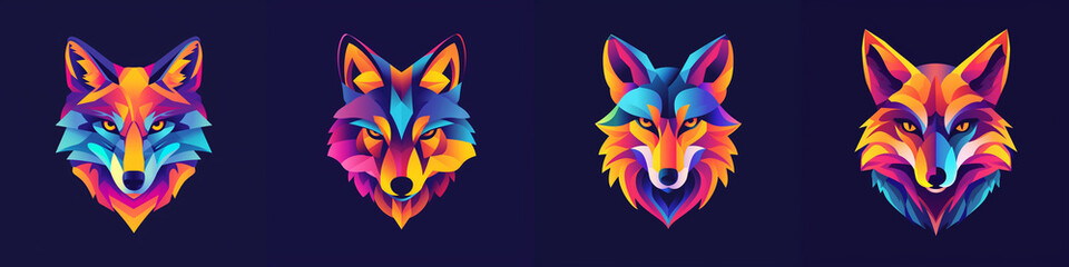 Collection of colorful wolf beast flat logos - obrazy, fototapety, plakaty