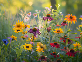 Fototapeta premium Colorful flowers in the morning sunlight
