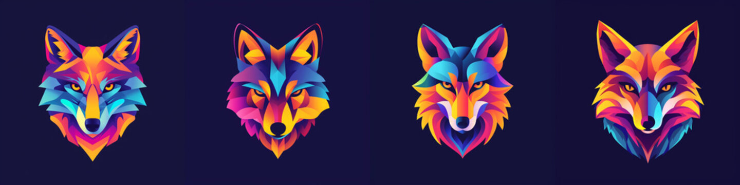 Collection of colorful wolf beast flat logos