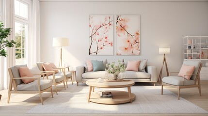 Fototapeta na wymiar Interior design of modern luxurious living room with aesthetic palette 