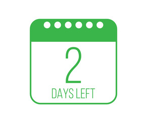 2 days left vector. Days countdown design. Calendar page with remaining time