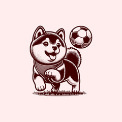 shiba inu Dog playing ball hand drawn art style Vector illustration