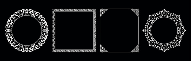 Set of decorative frames Elegant vector element for design in Eastern style, place for text. Floral black and white borders. Lace illustration for invitations and greeting cards.