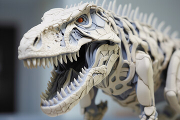 A 3D-printed dinosaur puzzle, where each piece is intricately designed to mimic the prehistoric...
