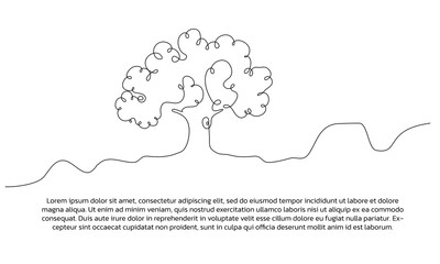 One line tree poster drawing with frame. Abstract minimal continuous line wall decor.