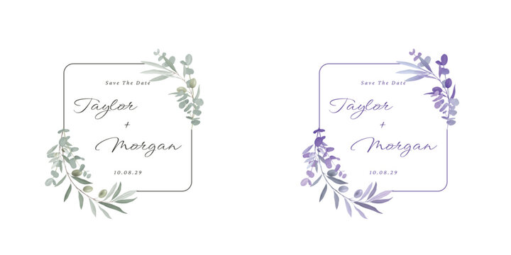 Botanical frame, square and olive branches and eucalyptus minimalist style