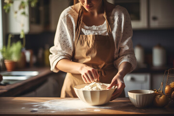 Baking Love: A Girlfriend's Passion for Culinary Creations Captured in a Heartwarming Photograph - obrazy, fototapety, plakaty