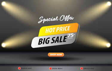 special offer big sale discount template banner with copy space for product sale with abstract gradient black and yellow background design