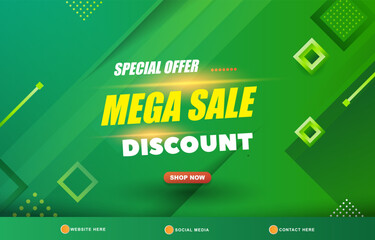 special offer mega sale discount sale template banner with copy space for product sale with abstract gradient green background design