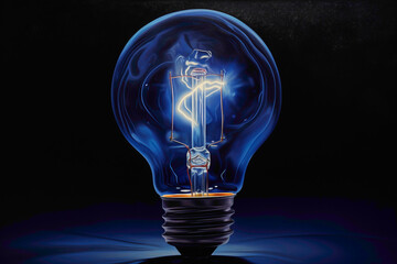 A captivating image of a 3D single creative bulb, its luminosity painting a masterpiece against a profound, dark blue canvas.