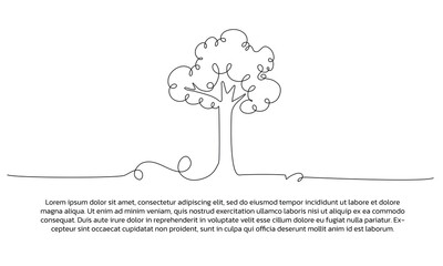 One line tree poster drawing with frame. Abstract minimal continuous line wall decor