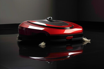 A state-of-the-art robotic vacuum cleaner positioned on a reflective surface, emphasizing modern household convenience.