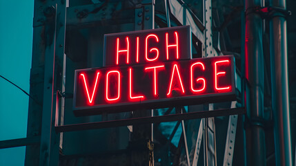 high voltage neon sign - obrazy, fototapety, plakaty