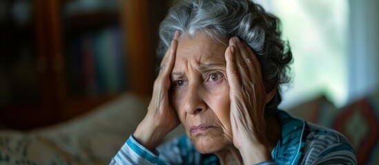 Fototapeta premium Portrait of a shocked and worried young woman with her hands covering her face