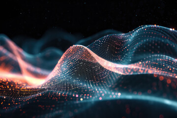 Abstract Image of a Flowing Data Wave Against a Black Background.