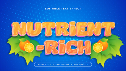 Orange green and blue nutrient rich 3d editable text effect - font style