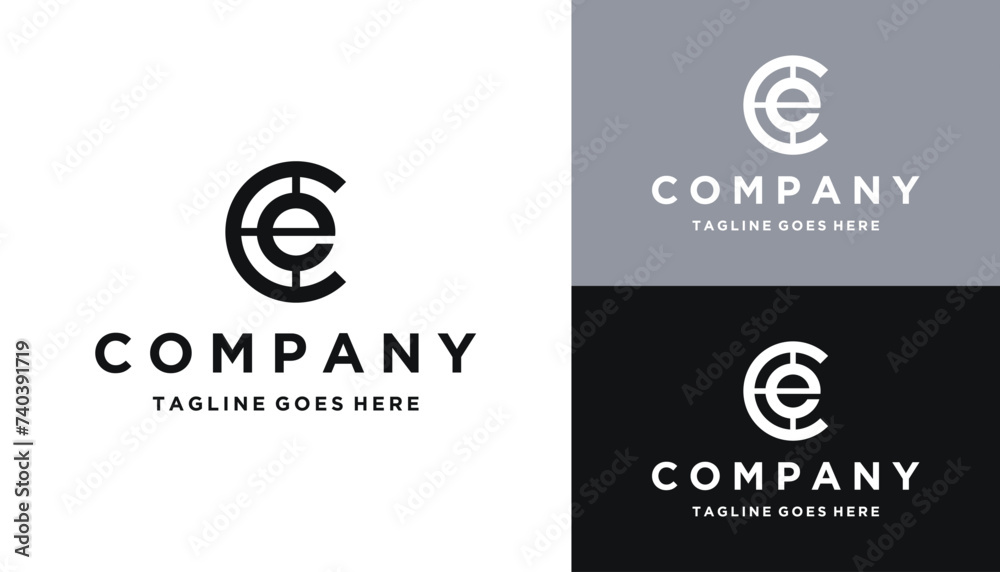 Poster initial letters ce e c ec with simple circular circle shape line art logo design