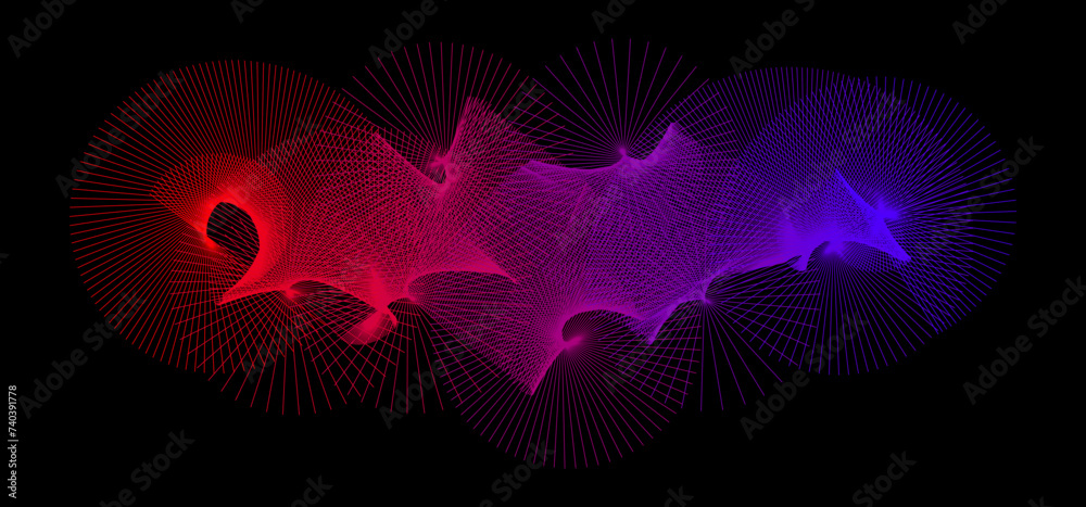 Leinwandbilder neon radiating spiral shape pattern. abstract spreading rotating lines. red purple blue spinning cir