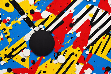 Abstract pop art color background with bright yellow, red and blue paint splash
