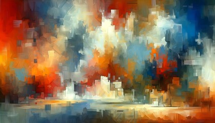 Dynamic Abstract Painting with Bold Brushstrokes and Explosive Color Palette
