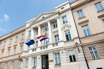 Fototapeta na wymiar Croatian Parliament Building on Saint Mark`s Square, Zagreb, Croatia