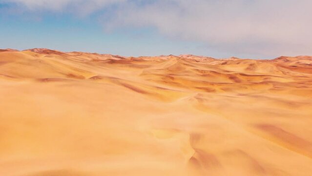 Drone shot of the Namibian desert in Africa, warm day in the desert