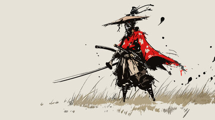 funny samurai character illustration